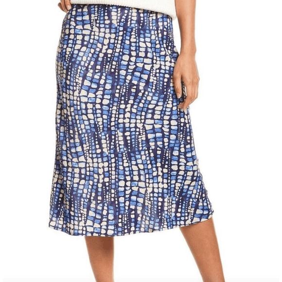 J.McLaughlin LouisaโMay Cobblestone Bias Midi Skirt Blue & Cloud, Sz 4, MP $158 - Picture 1 of 8
